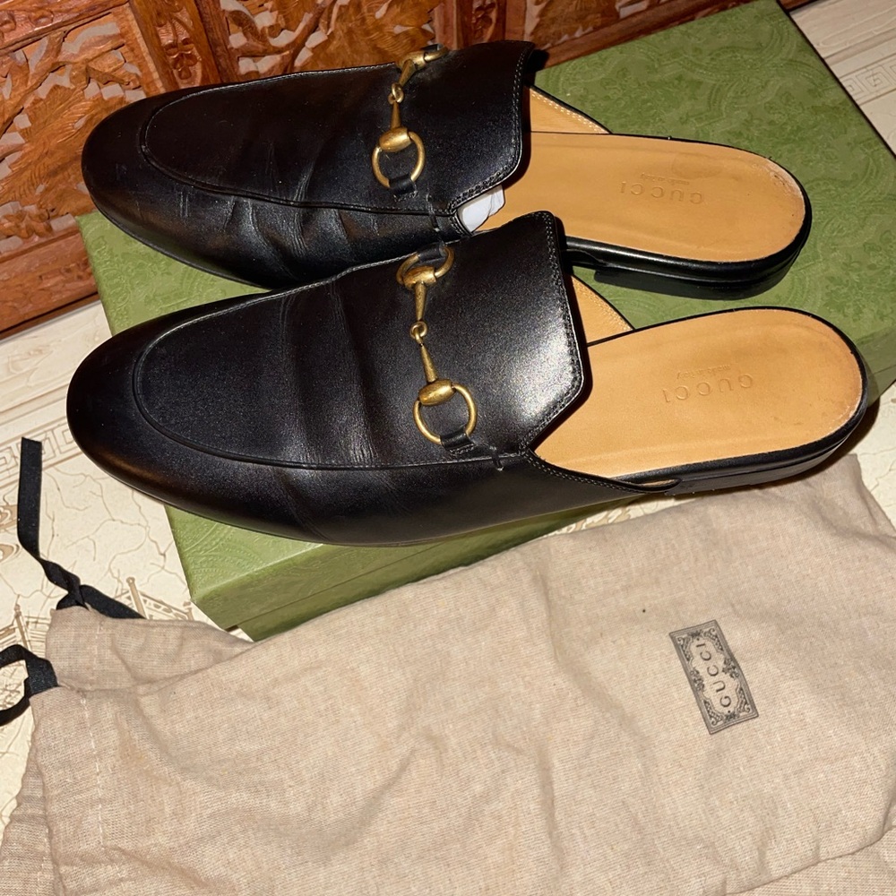 Gucci Princetown Horsebit-detail leather mules Size 39.5 W wornonce with box